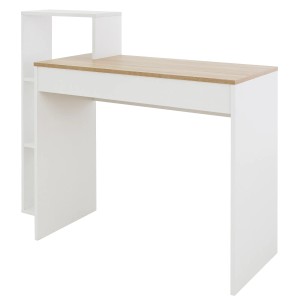 Weißer ML-Design Schreibtisch mit Sonoma-Eiche Tischplatte und Regal, 110x72x40 cm.