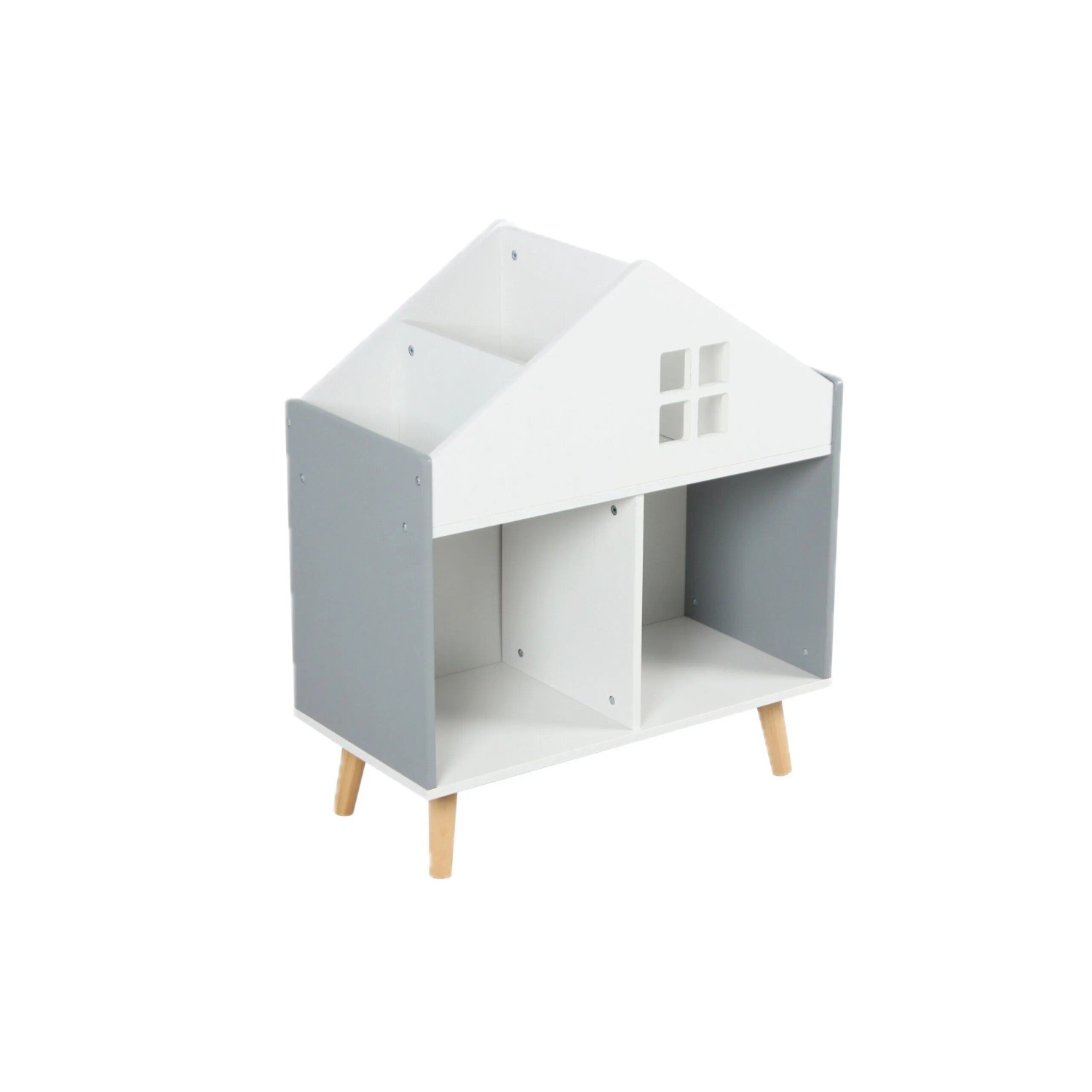 Relaxdays Kinderregal MDF Kiefernholz Weiß Grau Hausförmig mit 6 Fächern 65,7 cm x 60 cm x 30 cm 10 kg