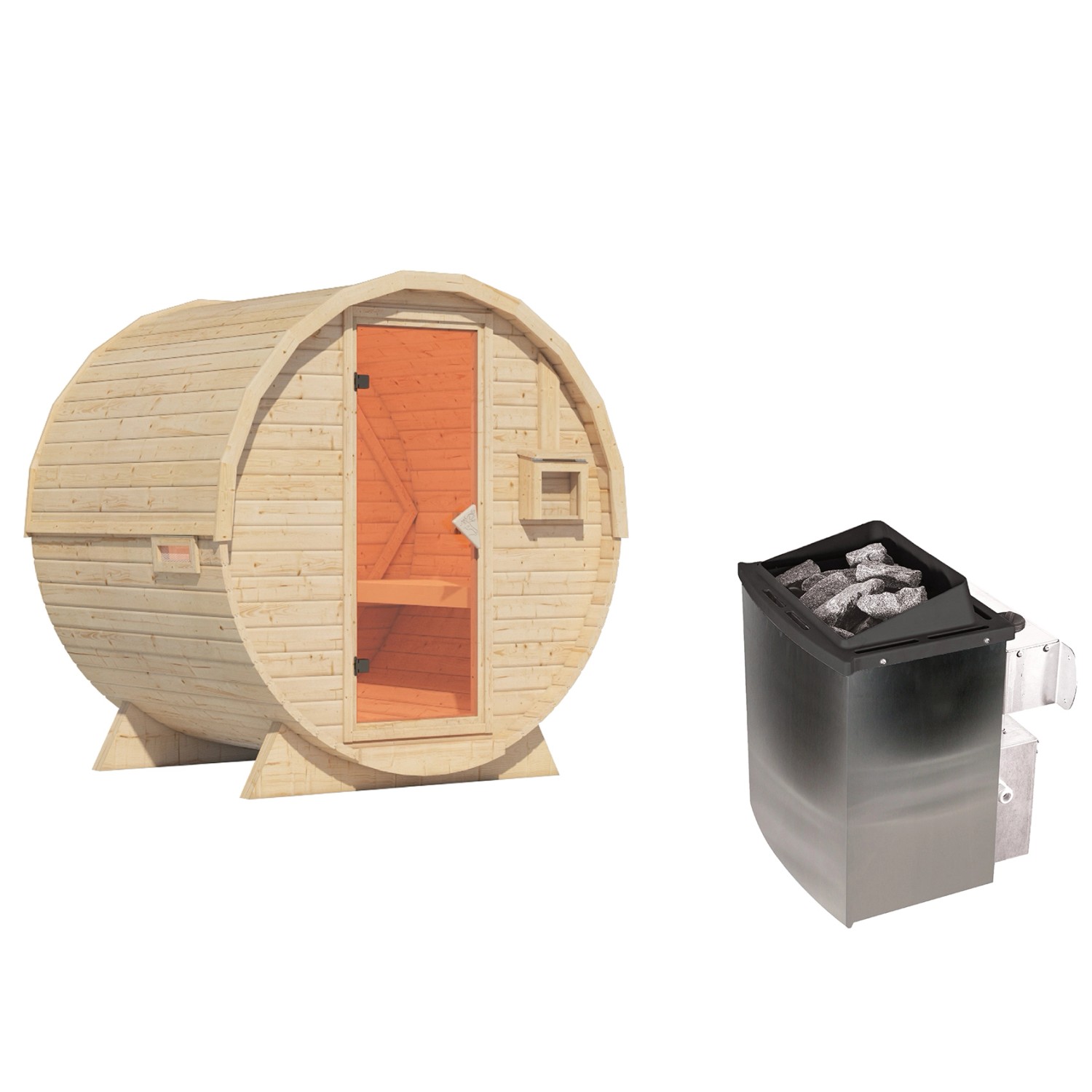 Karibu Fasssauna-Set Talea L mit Ofen 9 kW Integriert inkl. Kabelzubehör günstig online kaufen