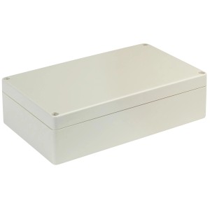 Lichtgraues Blanko Modulgehäuse IP65, 200x120x56mm, für Elektroinstallation.