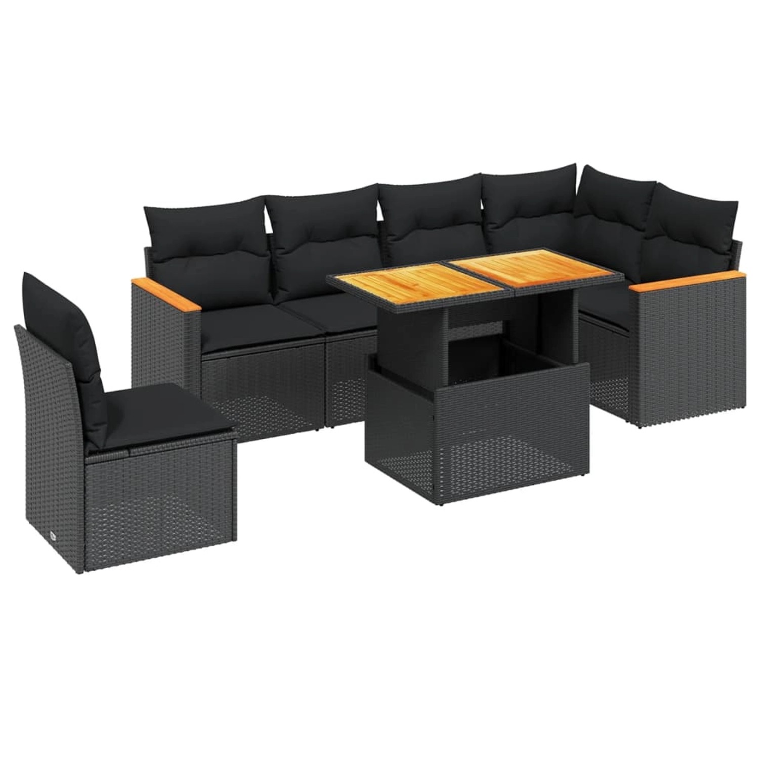 vidaXL 7-Tlg Garten-Sofagarnitur mit Kissen Schwarz Poly Rattan 3273099 günstig online kaufen