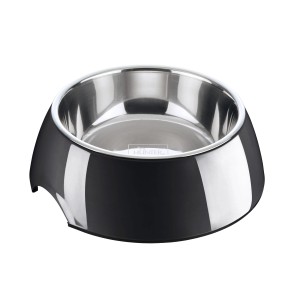 Schwarzer Hunter Melamin-Napf (0,35 l) mit Edelstahleinsatz für Hunde.