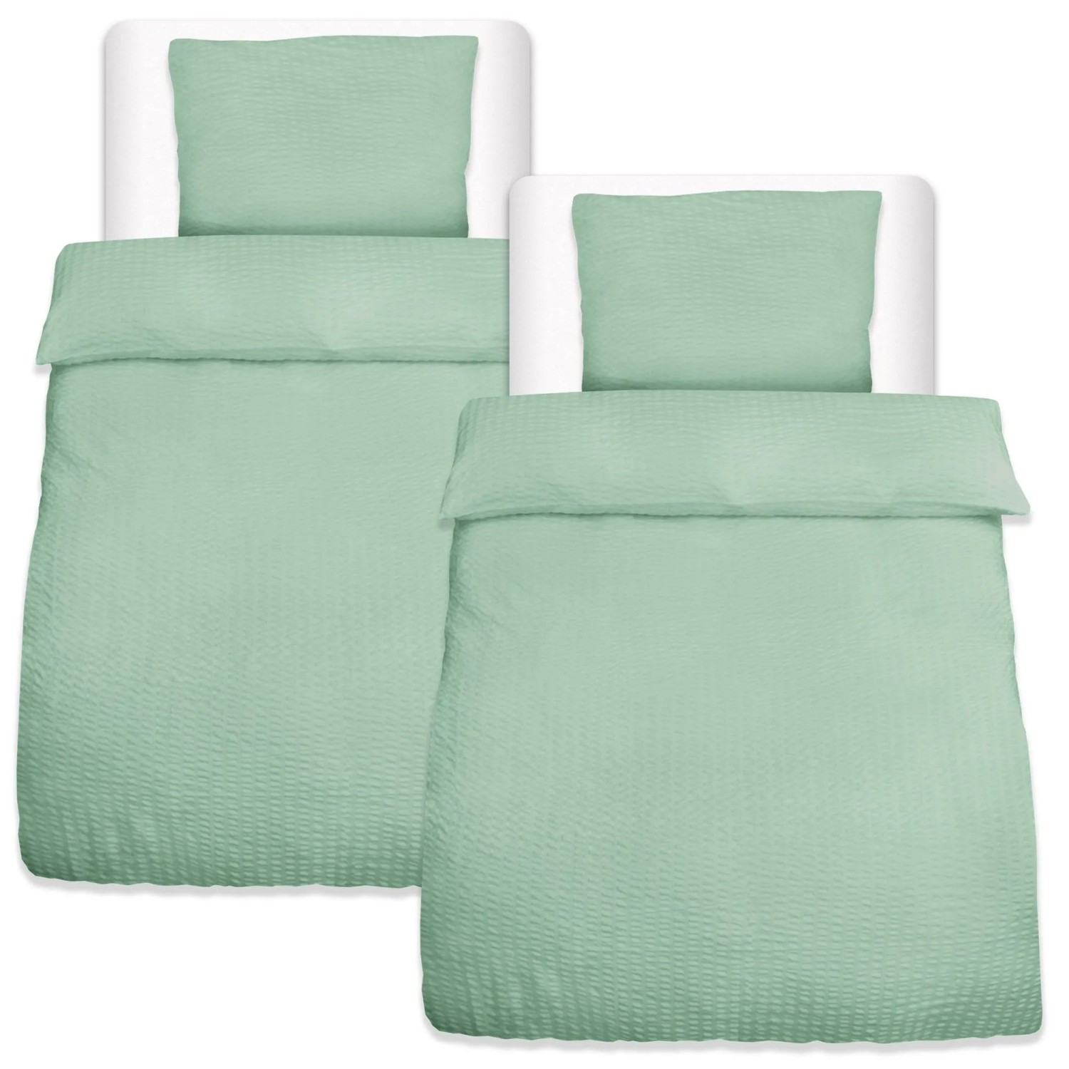 Beautissu Meline Bettwäsche 135x200cm + Kissenbezug 80x80cm Salbei Seersucker 2er Set