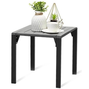 Schwarzer MeXo Aluminium Couchtisch mit Polywood Tischplatte, wetterfest und ideal für den Garten.