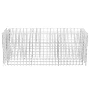 Leerer, silberner Gabionen-Hochbeet-Korb aus Stahl, 270x90x100 cm, zur Befüllung mit Steinen.