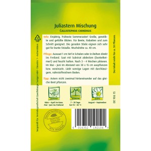Samentüte Quedlinburger Juliaster Mischung, einjährige Sommeraster für Beet und Rabatte.
