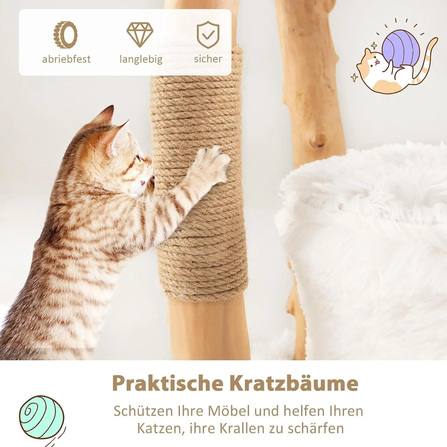 Costway Kratzbaum Holz Katzenbaum mit Katzenhöhle 124cm Weiß_4
