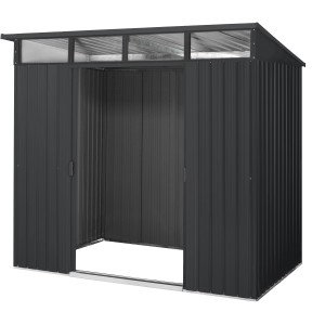 Pergart Gerätehaus Lübeck 86, anthrazit, aus Metall mit Schiebetür.