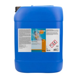Blauer Kanister Summer Fun Chlor Flüssig 24 kg zur Wasseraufbereitung im Pool.
