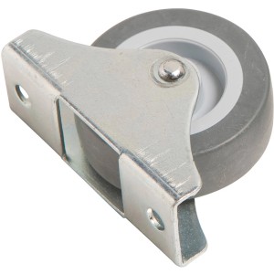 Möbel-Bockrolle mit grauem Softrad, 50 mm Durchmesser, bis 55 kg Traglast.