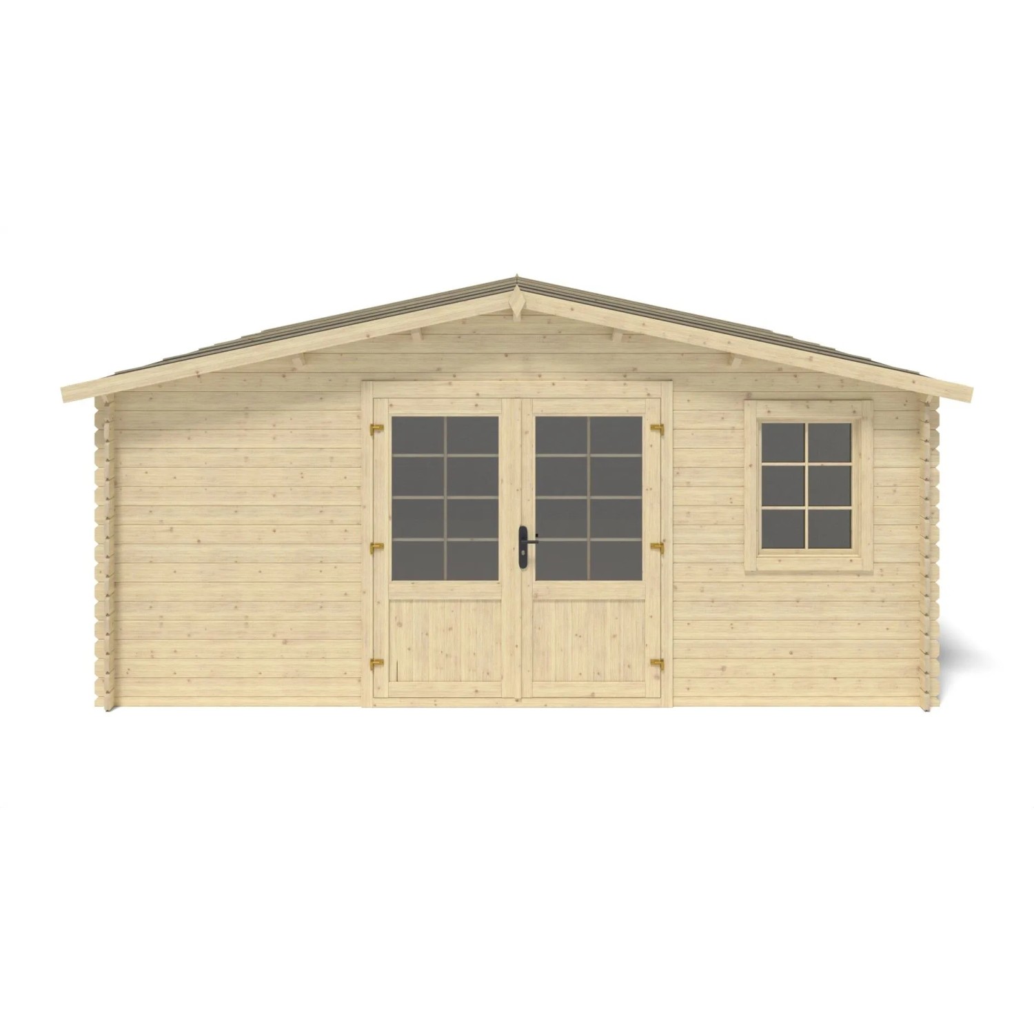 Altanka Gartenhaus 25 m² aus Fichtenholz mit Doppeltür und Fenster.