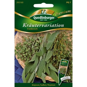 Quedlinburger Kräutervariation Frankreich: Majoran, Salbei, Thymian als loses Saatgut.