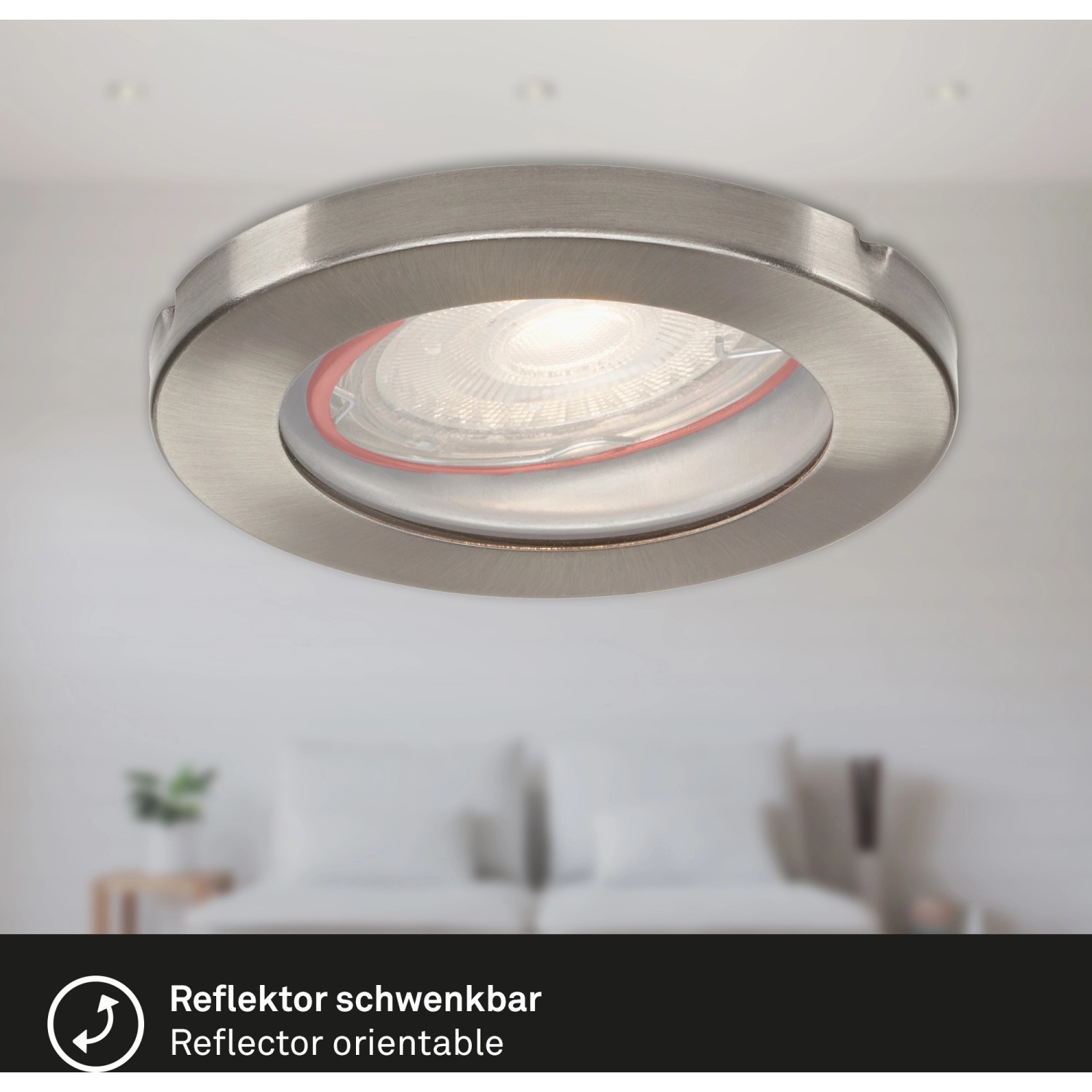 Briloner LED-Einbaustrahler 3er-Set, Nickel matt, IP65, schwenkbar für Innenräume.