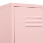 Detailansicht: Rosa Schließfachschrank aus Stahl mit Lüftungsschlitzen.