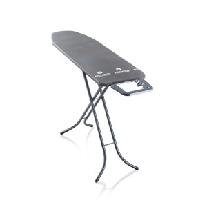Leifheit Bügeltisch Classic M Black, anthrazit, mit Streckmetall-Bügelfläche, Metallgestell und Bügeleisenablage, höhenverstellbar.