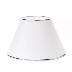 Weißer, konischer Lampenschirm (40cm) für Stehleuchten, mit Chromrand.