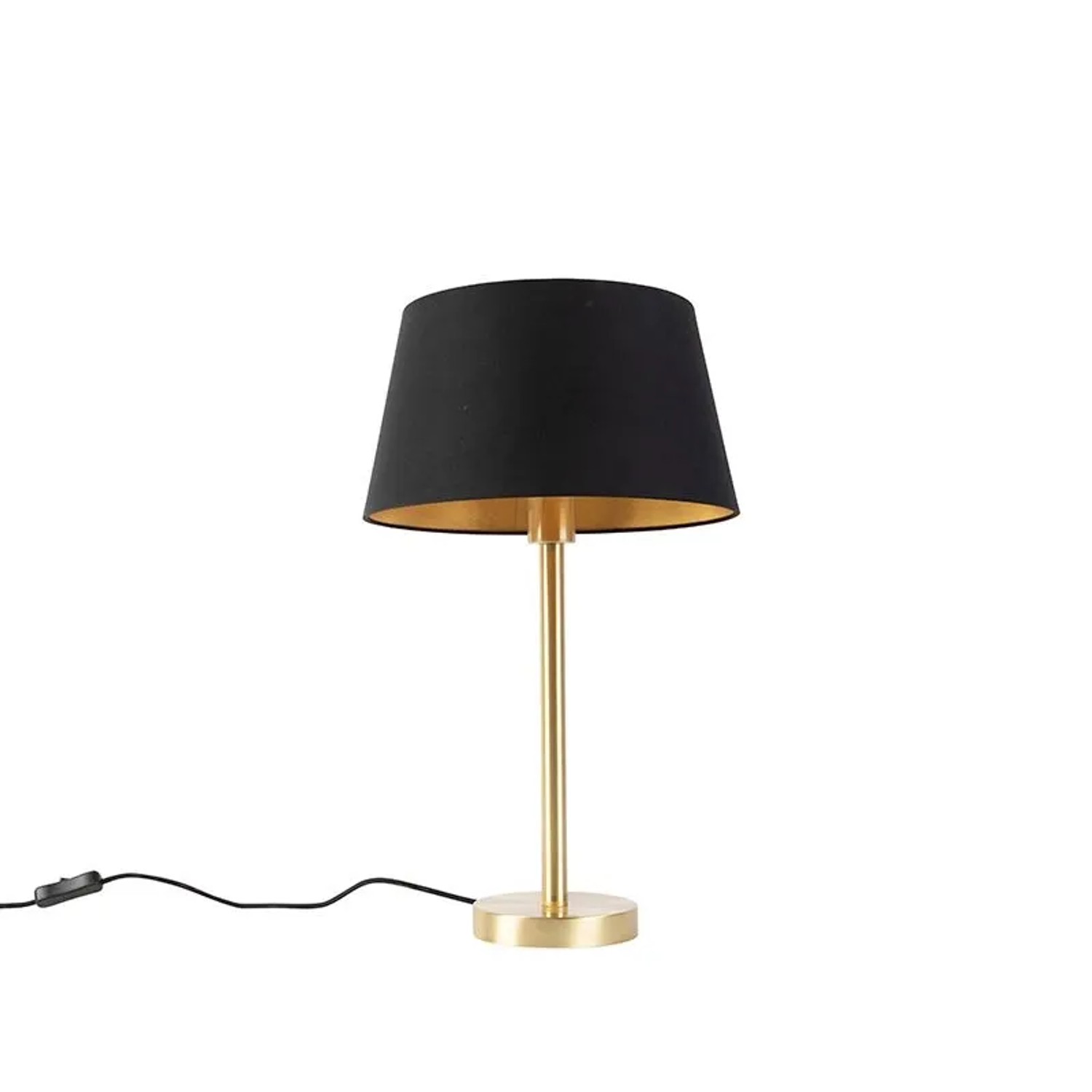 QAZQA Klassische Tischlampe Messing mit Schwarzem Schirm 32 cm Simplo