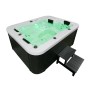 Home Deluxe Outdoor Whirlpool White Marble mit Treppe und Abdeckung.
