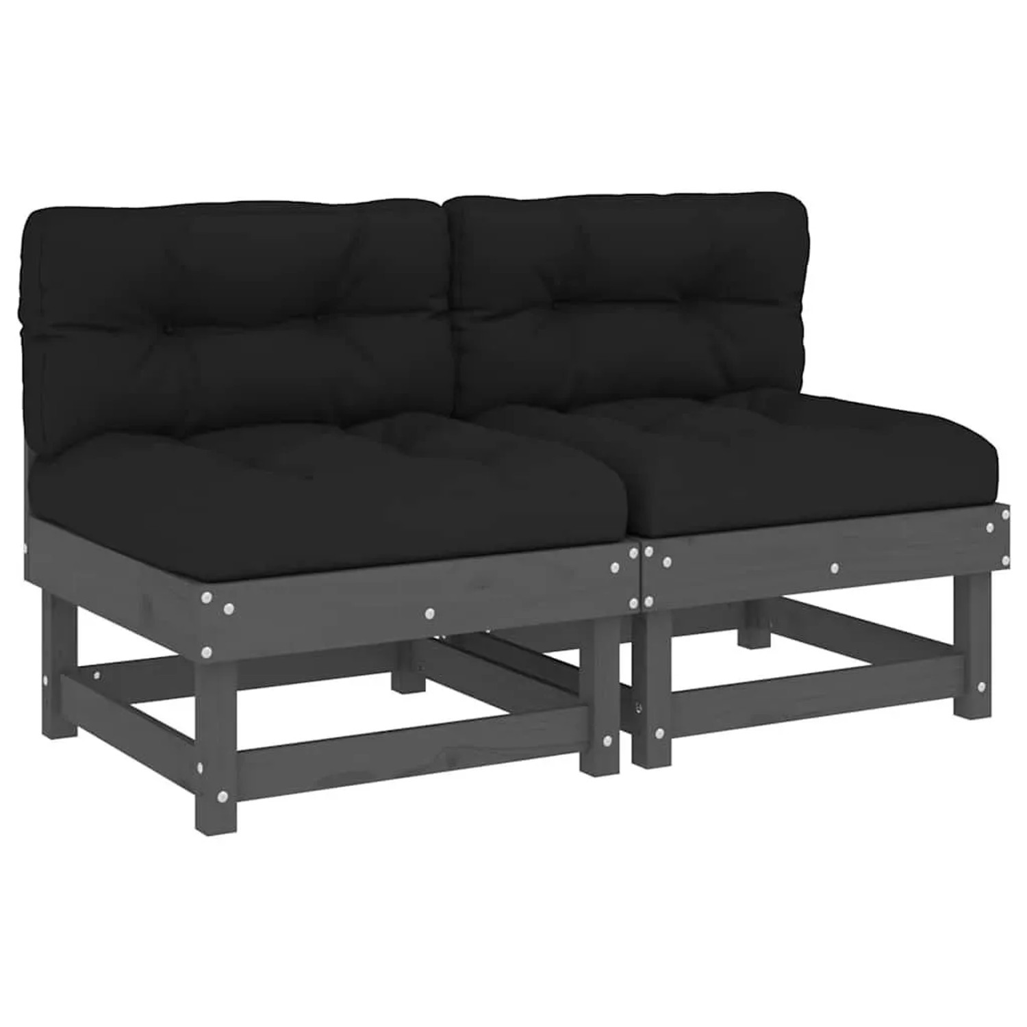 vidaXL Mittelsofas mit Kissen 2 Stk Grau Massivholz Kiefer 825459