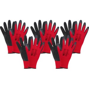 5er-Pack rote Latex Arbeitshandschuhe, Größe 8, für optimalen Schutz bei Bauarbeiten.
