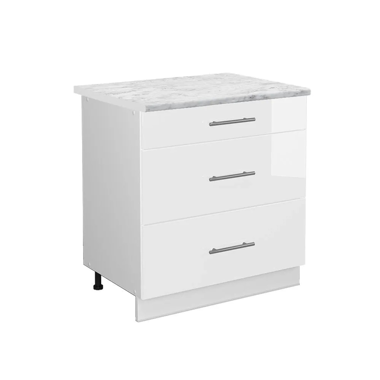 Vicco Küchenunterschrank Fame-Line Weiß Hochglanz Weiß 80 cm mit 3 Schubladen AP Marmor