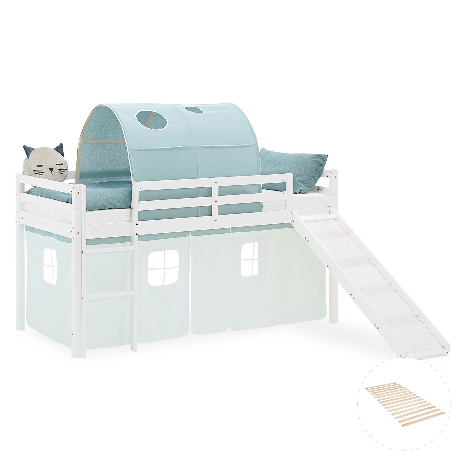 Homestyle4u Kinder Hochbett 90x200 Rutsche Grün Kinderbett Lattenrost 2940