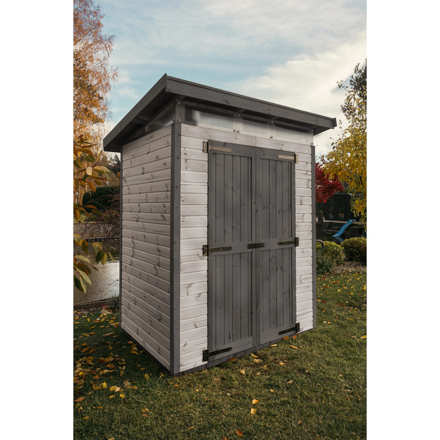 Upyard Gartenhaus Strongbox M mit Fundament 163 cm x 127 cm Grau FSC® günstig online kaufen