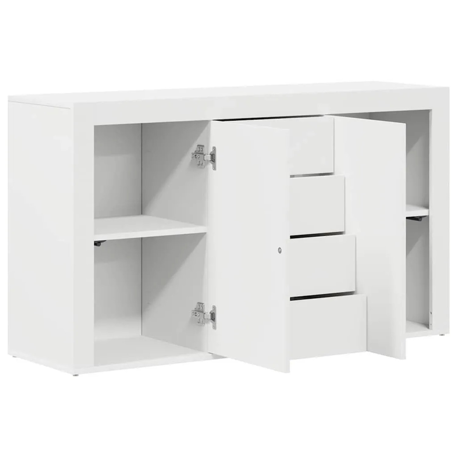 Weißes vidaXL Sideboard mit Schubladen und Türen aus Holzwerkstoff, 120x36x69 cm.