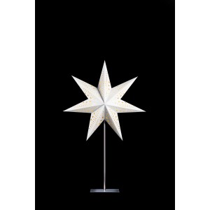 Weißer Sterntaler Dekostern aus Papier mit goldenem Muster und Ständer, 45cm, für stimmungsvolle Weihnachtsdekoration.