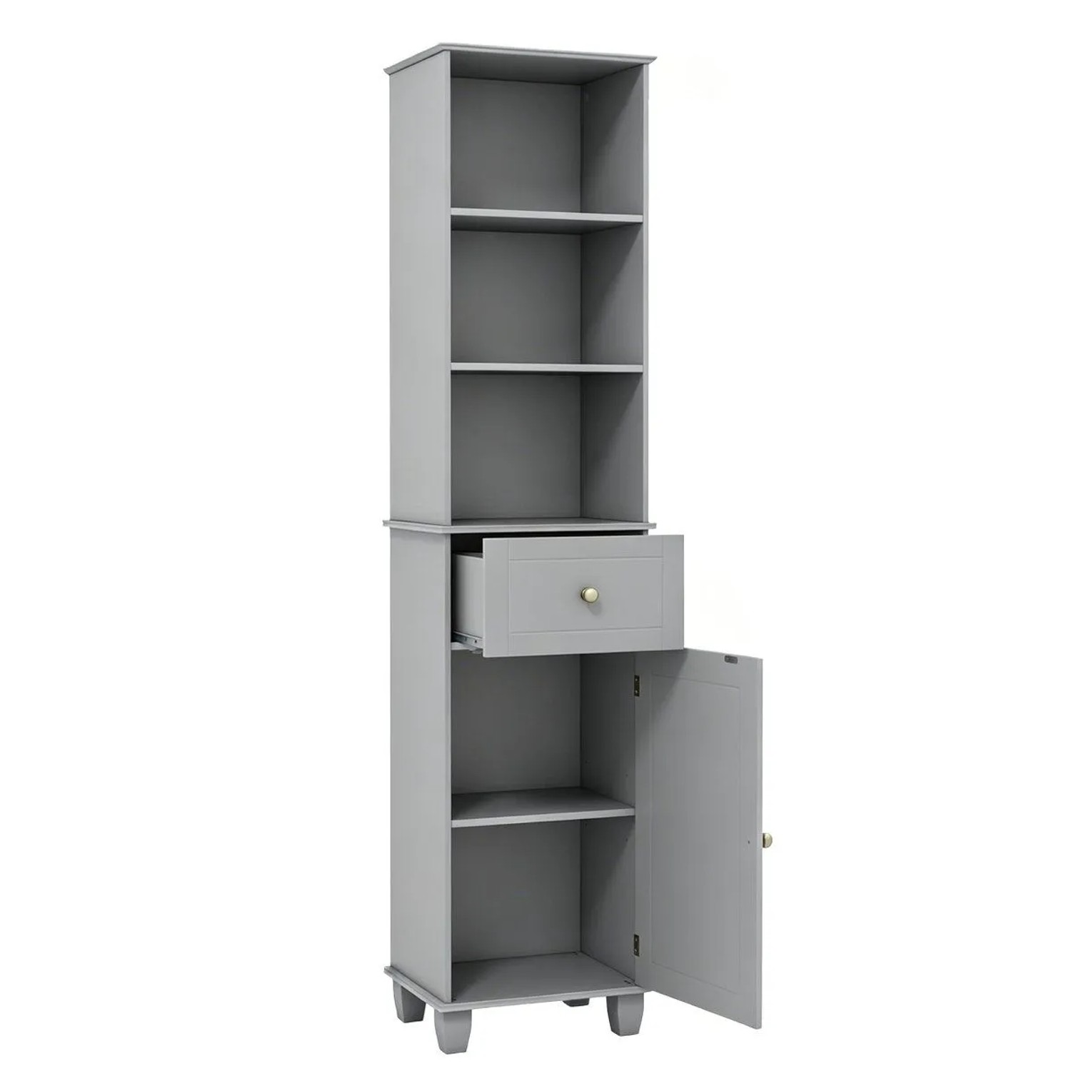 Costway Badezimmerschrank Schmal Hochschrank mit Verstellbarem Regal Grau