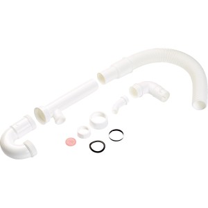 Weißer Röhrensiphon (44,8 mm) für Spültische, bestehend aus Siphonbogen, Rohren, Dichtungen und Zubehör.