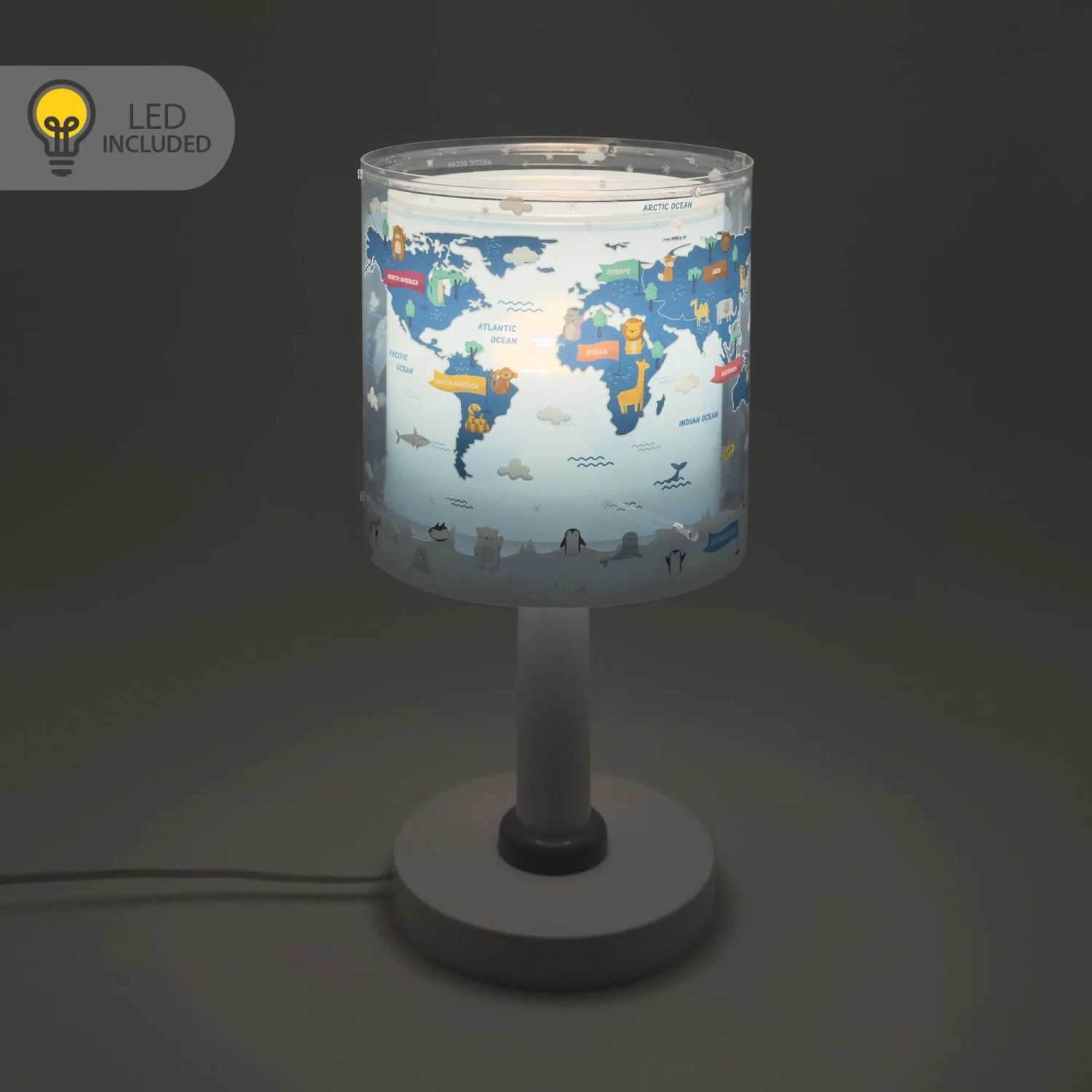 Dalber Nachttischlampe mit LED Nachtlicht, Kids World Weltkarte Design für Kinderzimmer.