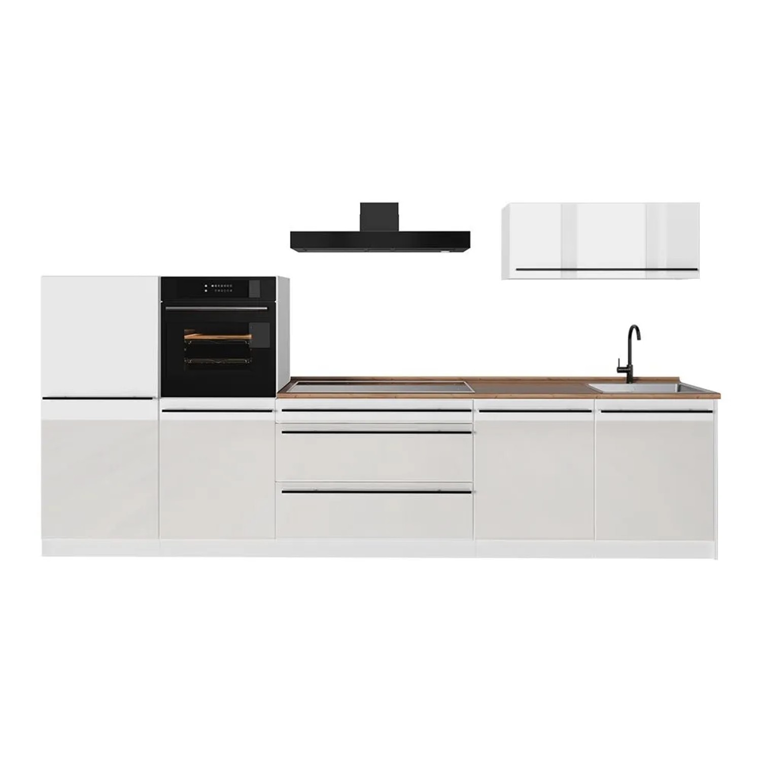 Vicco Küchenzeile R-Line Weiß Hochglanz/Weiß 340 x 143 Arbeitsplatte Goldkraft Eiche Art Nr 66550
