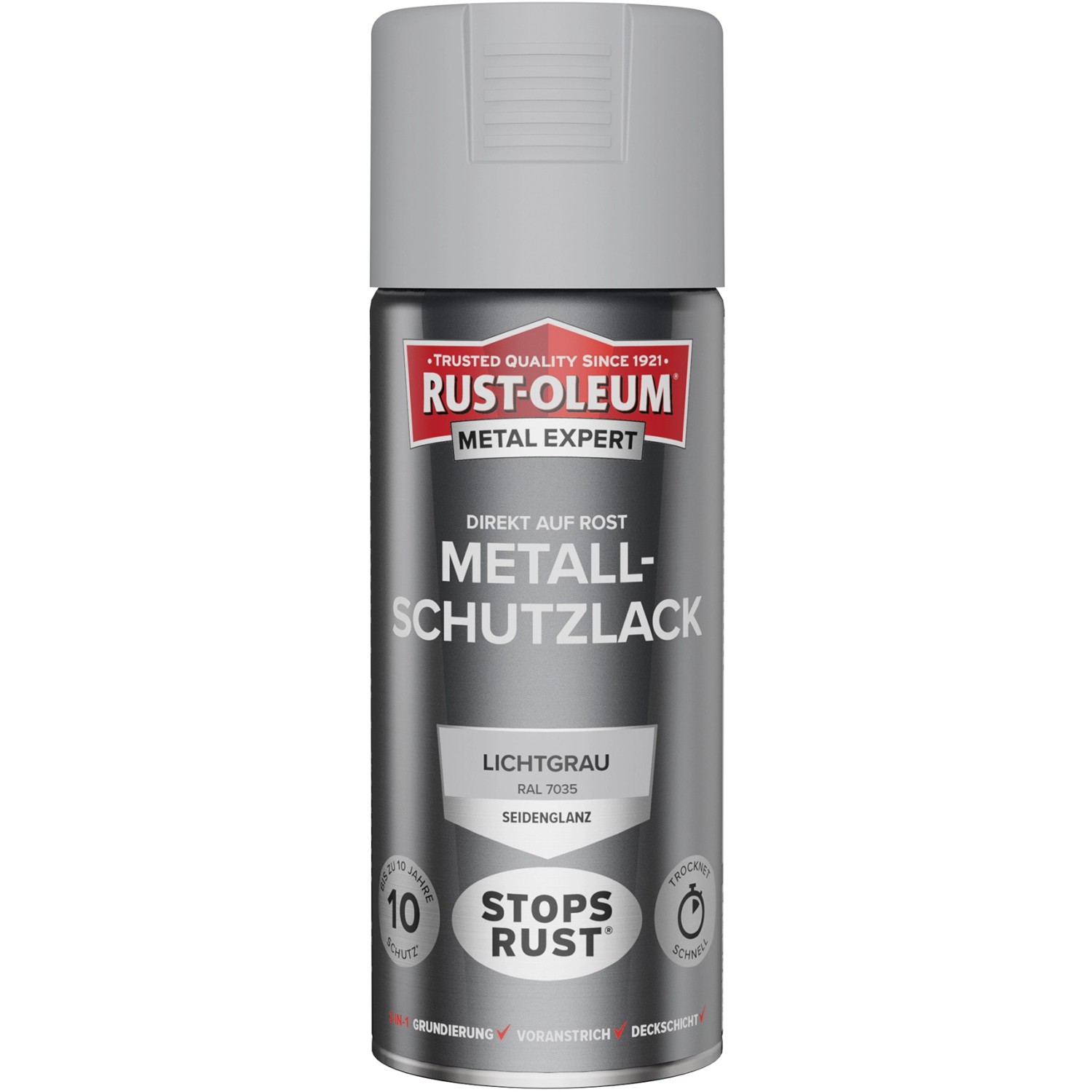 Rust-Oleum Metallschutzlack Seidenglanz Sprühfarbe RAL 7035 Lichtgrau 400 ml