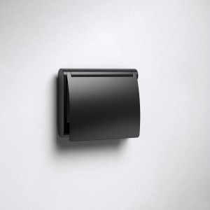 Keuco Toilettenpapierhalter Plan Black Selection, schwarz-matt, mit Deckel. Badaccessoire für die Wandmontage.