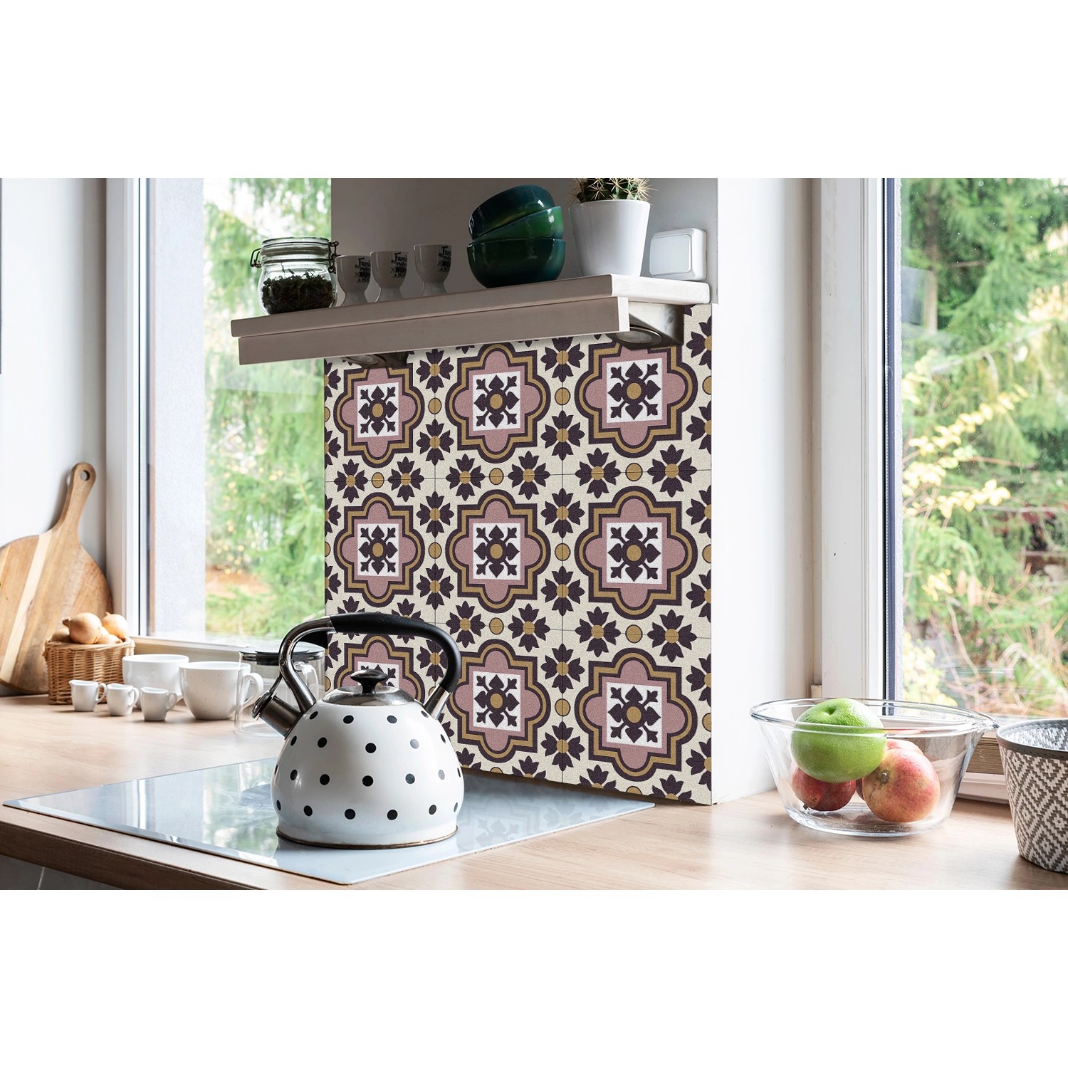 Tulup PVC Fliesen Selbstklebende 30 cm x 30 cm Set von 9 Klassische Klebefliesen Vinyl Bodenfliesen Klebefliesen für Küche Arabische Blumen_3