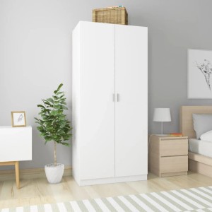 Weißer vidaXL Kleiderschrank (90x52x200 cm) aus Holzwerkstoff mit zwei Türen.