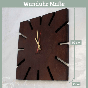 DELUKE Wanduhr Groß Holz SUN HANDGEFERTIGT 29x29cm Eiche Massiv Geräuschlos Wohnzimmeruhr Holz-Metalloptik Küchenuhr Dekouhr