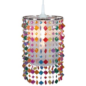 Bunte Näve Pendelleuchte mit Acrylperlen, ideal für Kinderzimmer oder als farbenfroher Akzent.