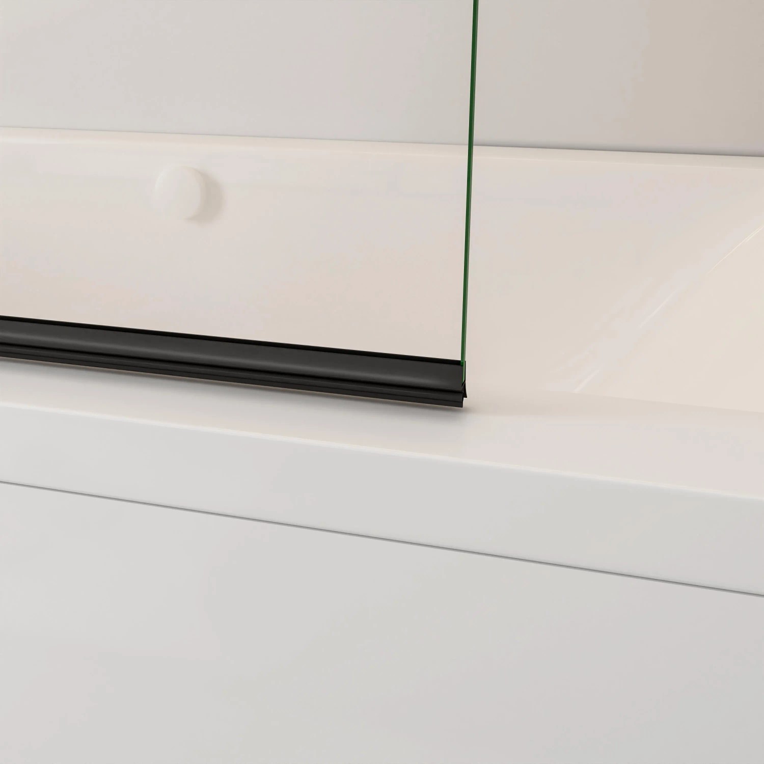 Detailaufnahme: AICA Faltwand, 130cm, schwarz, mit 6mm Nano ESG Glas auf Badewanne.