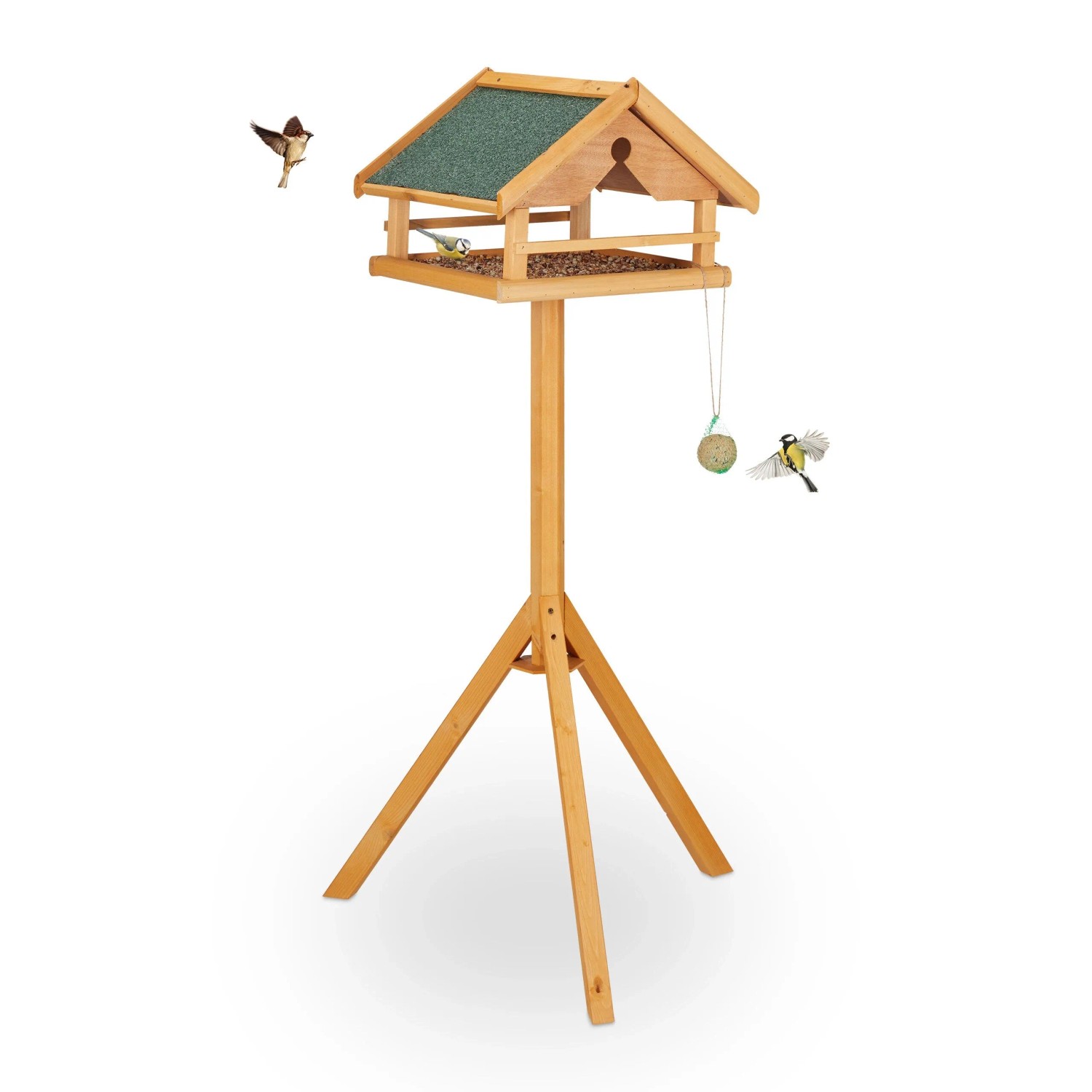 Relaxdays Vogelfutterhaus mit Ständer Tannenholz Orange Wetterfest 120 cm x 37 cm x 37,5 cm 2,8 kg