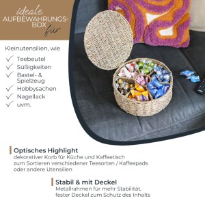 HMF 37091-27CM Teebox Teebeutel Geflochten Seegras Tee Aufbewahrungsbox 7 Großen Fächern 27 x 27 x 11 cm