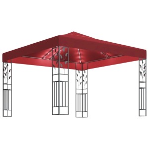 Weißroter Pavillon 3x3 m mit LED-Lichterkette für Garten & Terrasse.