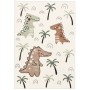 Bunter Kinderteppich mit Dino-Motiven und Palmen, 140x200 cm. Kurzflorteppich für Kinderzimmer.