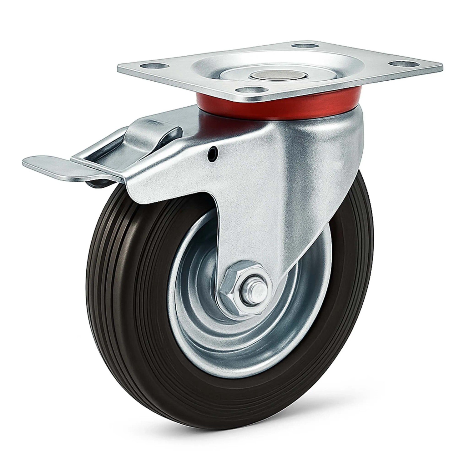 Wiltec Doppelstopp-Lenkrolle 200Mm 150Kg Vollgummirad Feststellbremse Transport