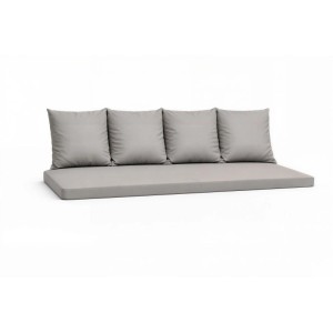 Graues Gartenkissen Set für 3-Sitzer Sofa, bestehend aus Sitzkissen und 4 Rückenkissen.