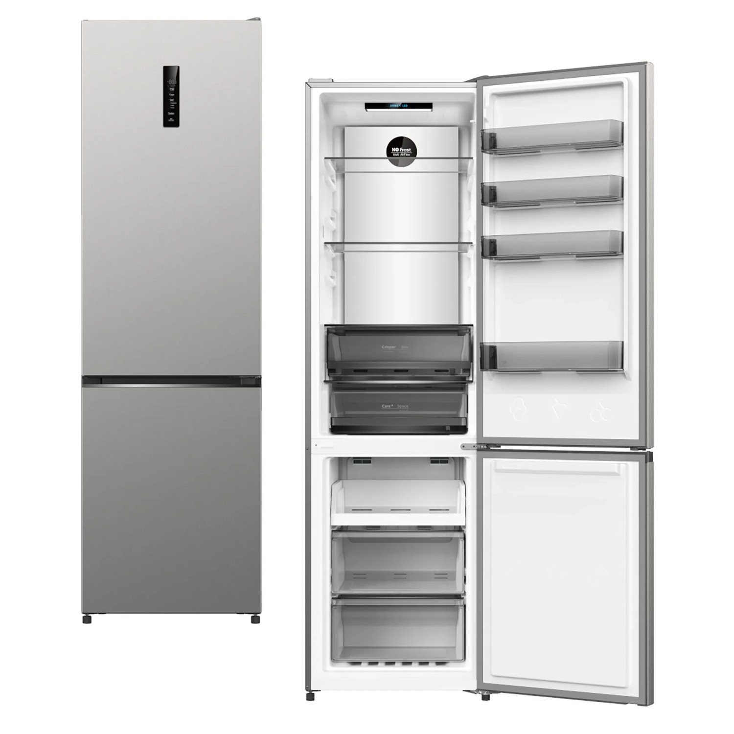 Wolkenstein Kühl-Gefrierkombination WKG405ANFDIX im Dark Inox-Design, teils geöffnet.