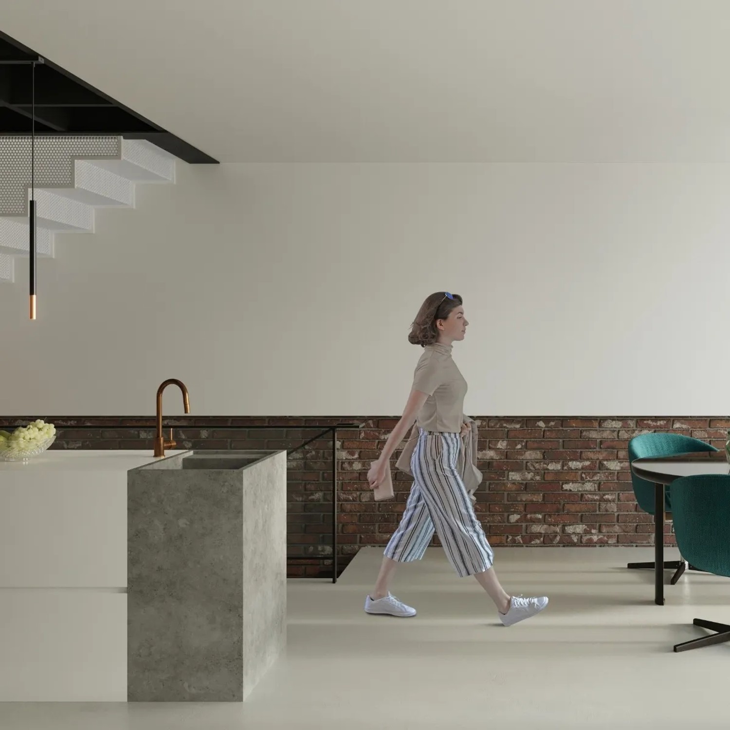 Moderne Sollux Hängeleuchte Mozaica in Schwarz/Kupfer über einer Kücheninsel. Elegante Lampe für Wohnraum.