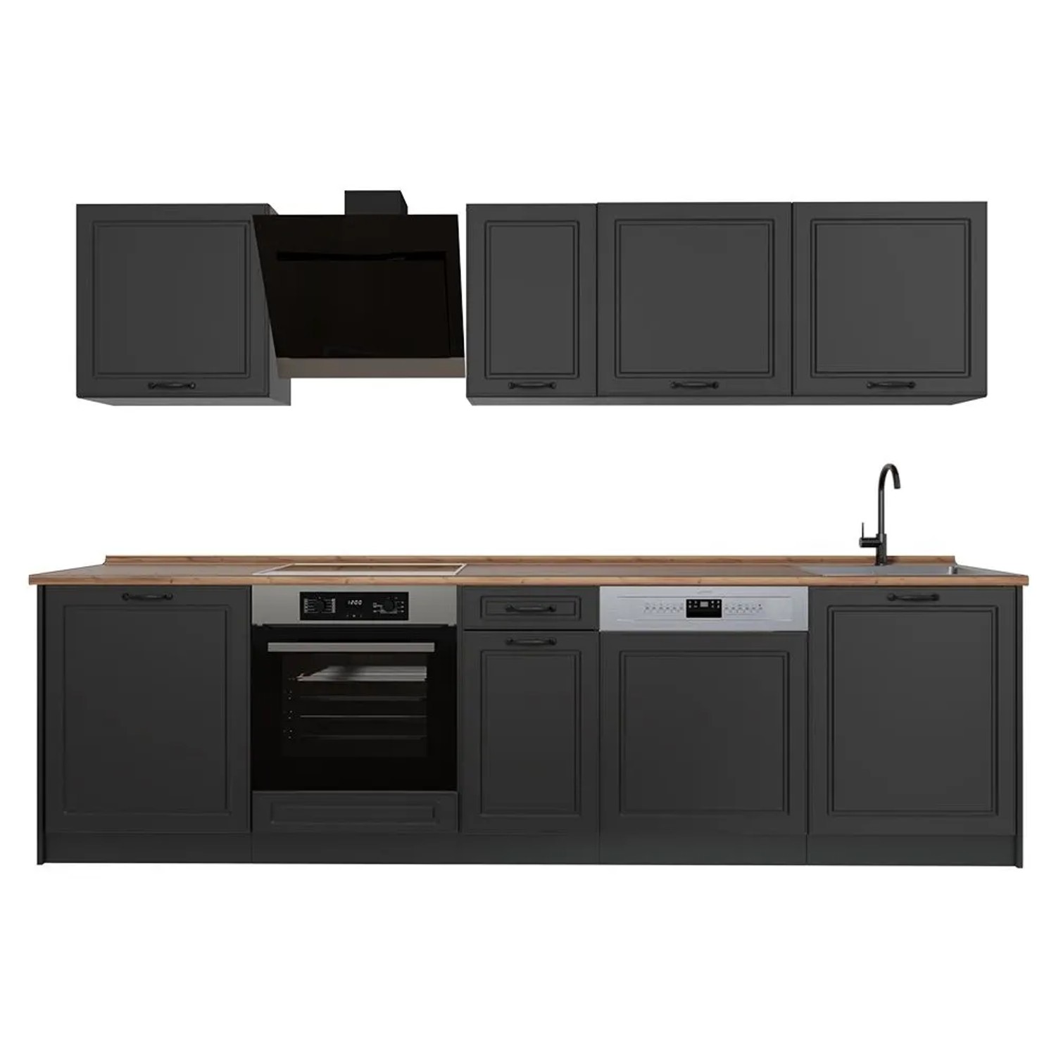 Vicco Küchenzeile R-Line Anthrazit Landhaus/Anthrazit 280 x 207 Arbeitsplatte Goldkraft Eiche Art Nr 67899