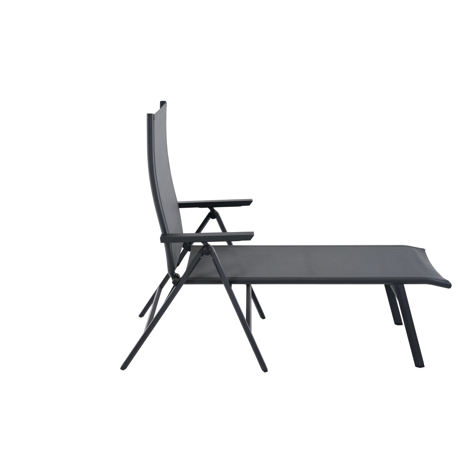 Anthrazitfarbene Siena Garden Klappliege Tauro, 182 cm lang, mit Textilbespannung und Aluminiumgestell.